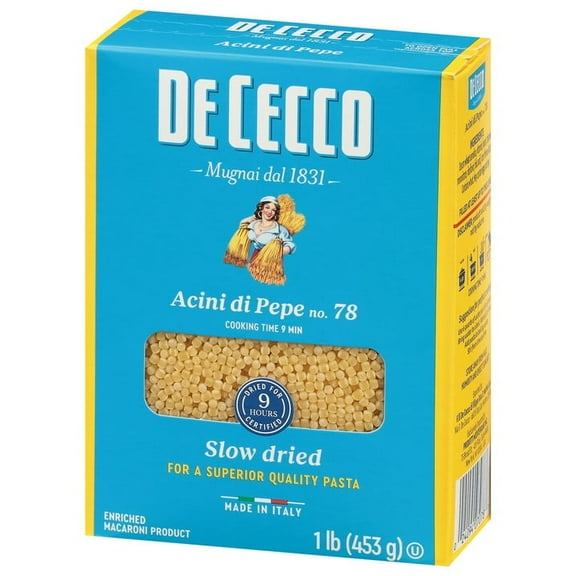De Cecco Acini Di Pepe No. 78 Pasta, 16 oz – Contains Wheat, Free from Dairy, Eggs, and Nuts