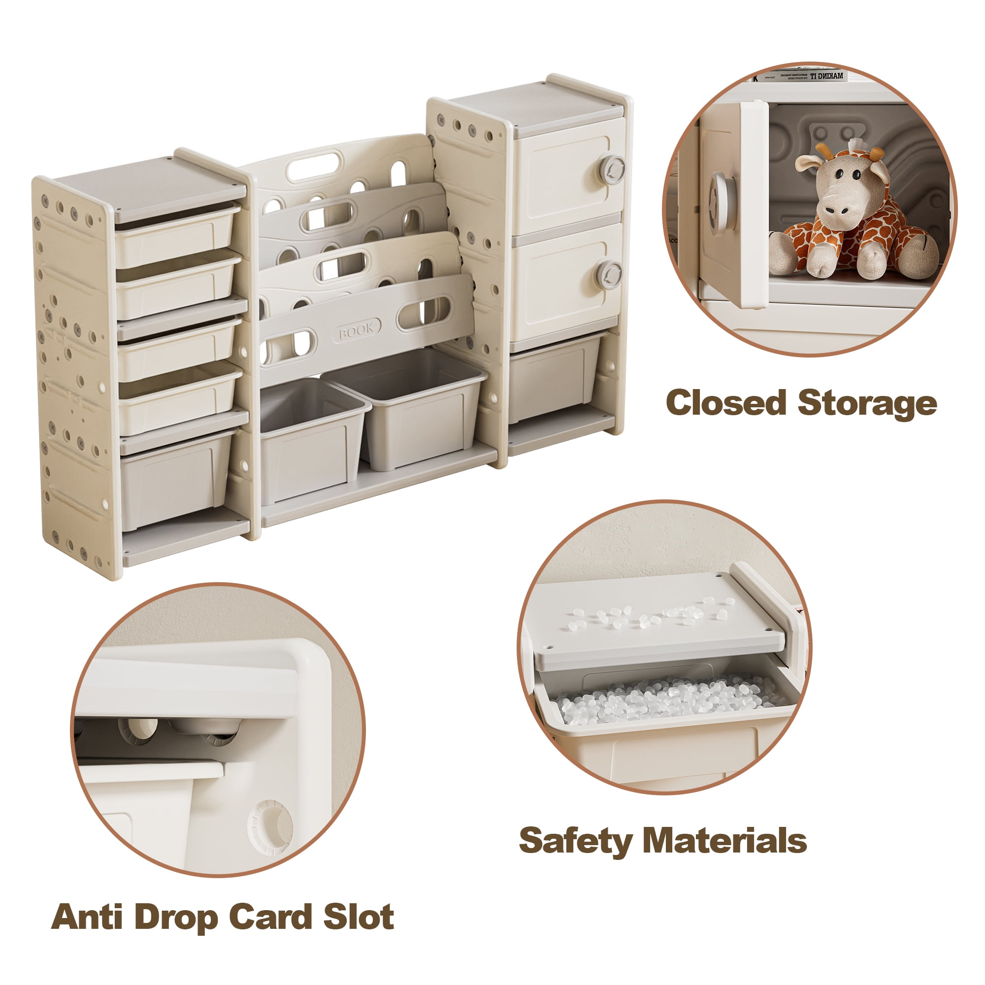 Kids Toy Storage Organizer 8 storage cabinet Removable Toy Bins, 4-Tier Book organizers Storage and 2 cabinet storage