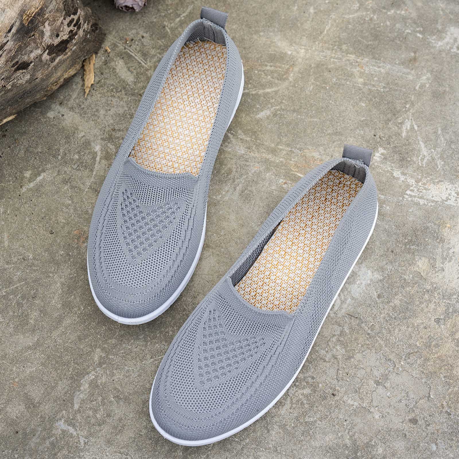 Loafers for Women Slip on Solid Mesh Walking Shoes Comfy Soft Sole Lightweight Driving Nursing Shoes Casual Breathable Flat Shoes Gray Size 8