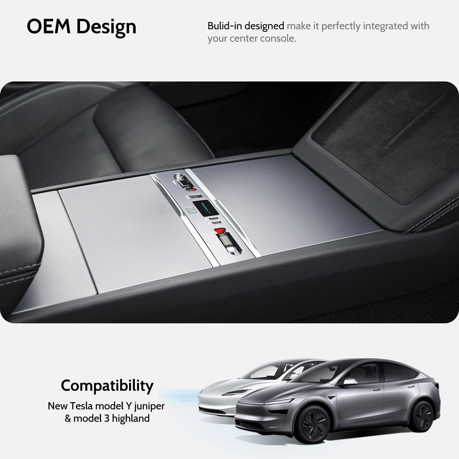Mowlicas Max 132W Dual Type-C USB Hub, Tesla New Model Y Juniper (2026/2025) Accessories, 5 in 1 Fast Charger for iPhone 16/15 Series, 2-Retractable Cable & 3-Port Docking Station