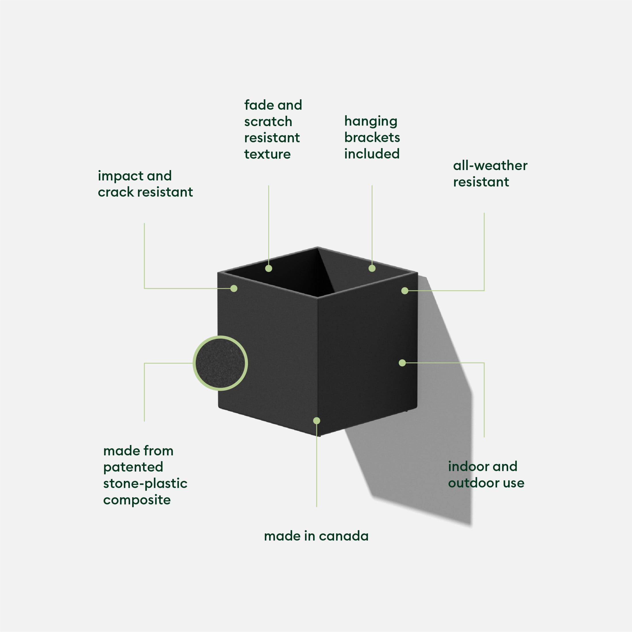 Veadek Geo Series Cube Hanging 5" Planter - Black
