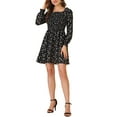thumbnail image 2 of MODA NOVA Junior's Smocked Square Neck Long Sleeve Floral Dress, 2 of 5