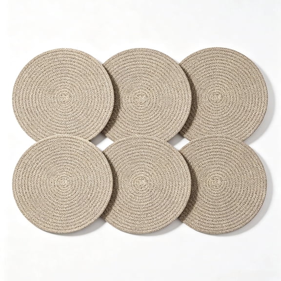 Set of 6 Round Placemats, Cotton Rope Woven Heat Resistant Table Mats