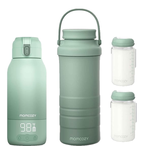 Momcozy Portable Milk Warmer for Travel – Dual Heating Modes for Breast Milk and Momcozy 22oz Portable Breast Milk Cooler for Outdoor, Life Saver with 360° Total Cooling for 24 Hours