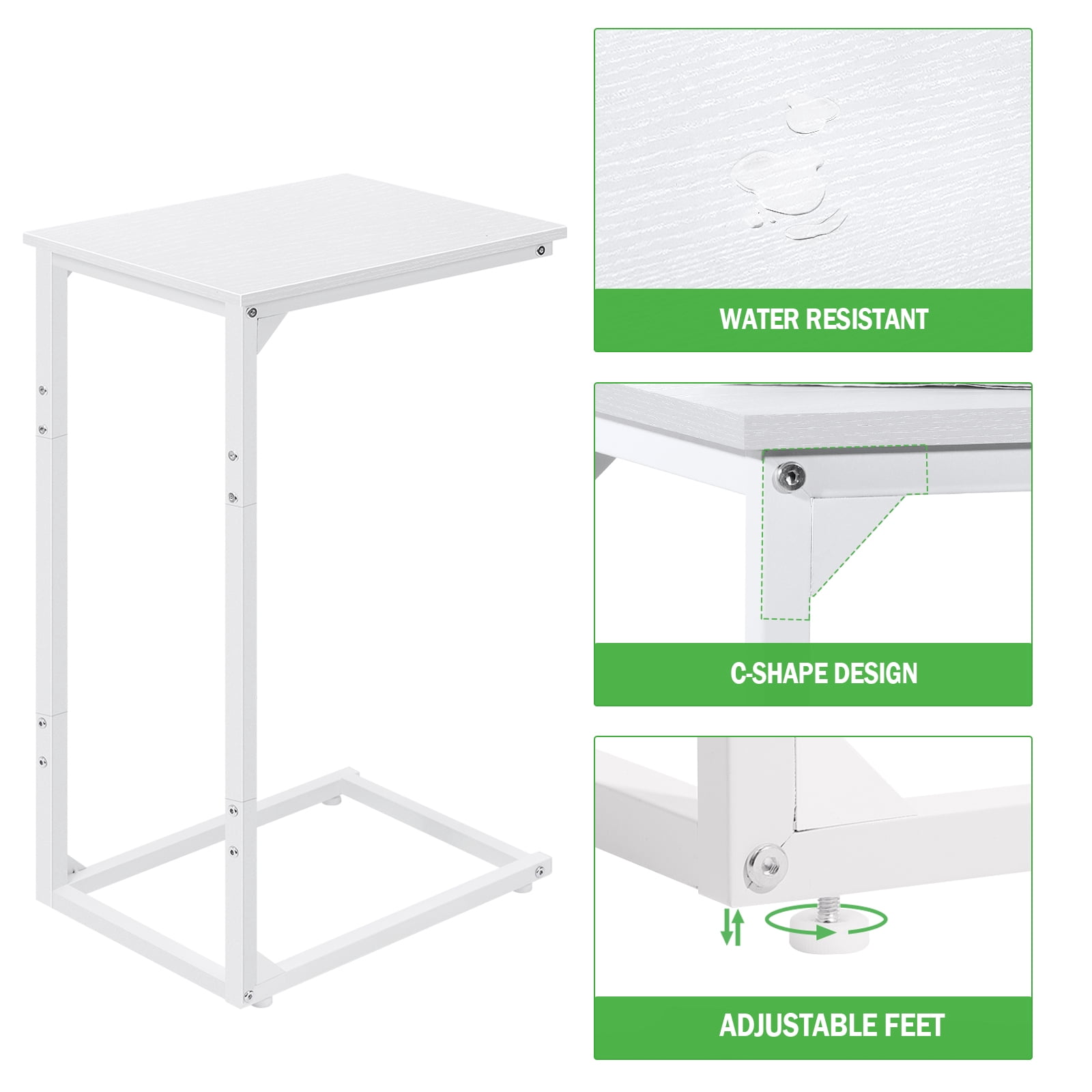 Tall C‑Shaped Side Table, 27.5 Inch Easy‑Assembly C Table for Sofa and Bedside, Single Pack White