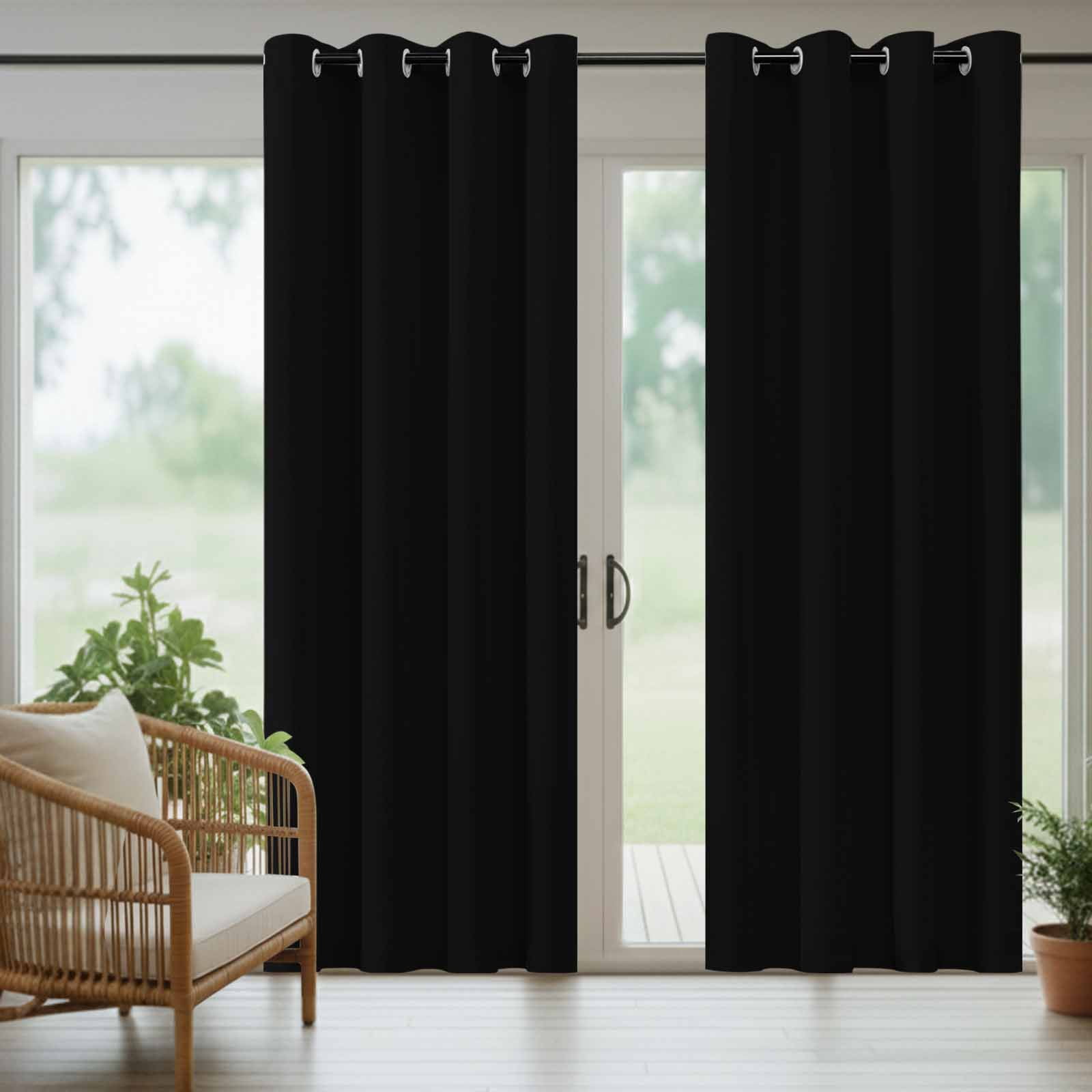 Black Outdoor Curtains for Patio Waterproof, Windproof Privacy Curtains with Weighted Bottom, Pure Black Outside Drapes for Picnic Garage Backyard Cabana 54"x95" 2 Panel