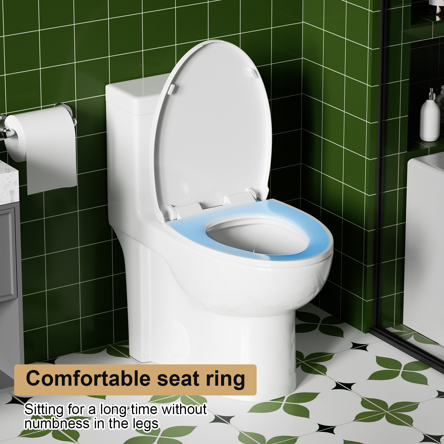 One Piece Elongated Toilet,1.1/1.6 GPF,Button on the Tank top,Soft Closing Seat,White 02