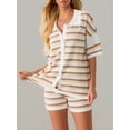 thumbnail image 3 of Komoo Women Crochet Matching Set Contrast Color Striped Print Top Shorts 2 Piece Summer Loungewear, 3 of 7