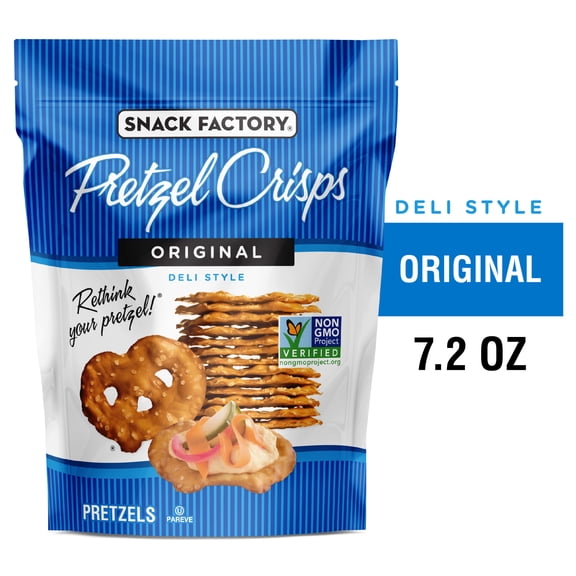 Snack Factory Original Pretzel Crisps, Non-GMO, 7.2 oz Resealable Bag