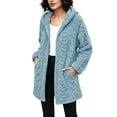 thumbnail image 4 of Trikvn Women's Long Fleece Coat Fuzzy Sherpa Jacket Winter Warm Zip Up Hooded Outerwear with Pockets Cable Knit Cardigan Casual Fall Relaxed Fluffy Overcoat, 4 of 9