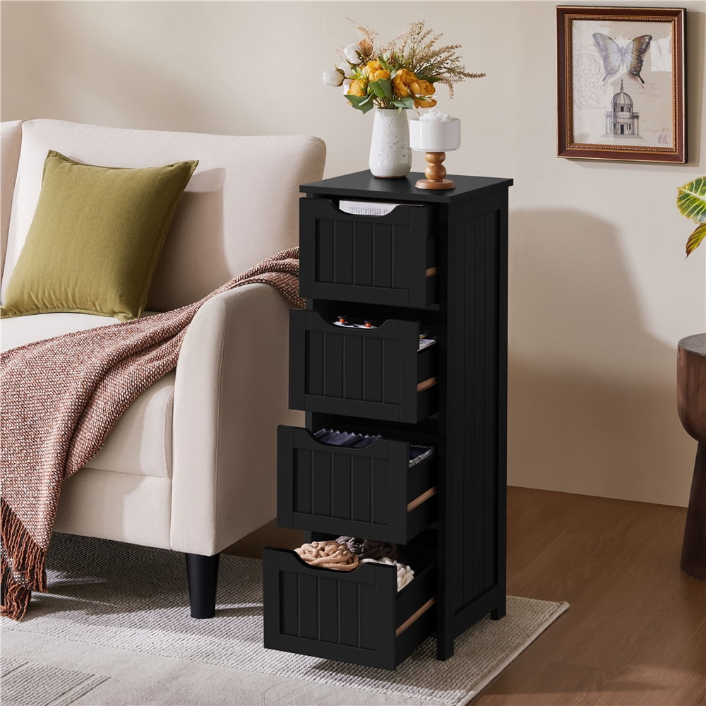 Yaheetech 4-Drawer Slim Floor Cabinet for Bathroom, Living Room, Black