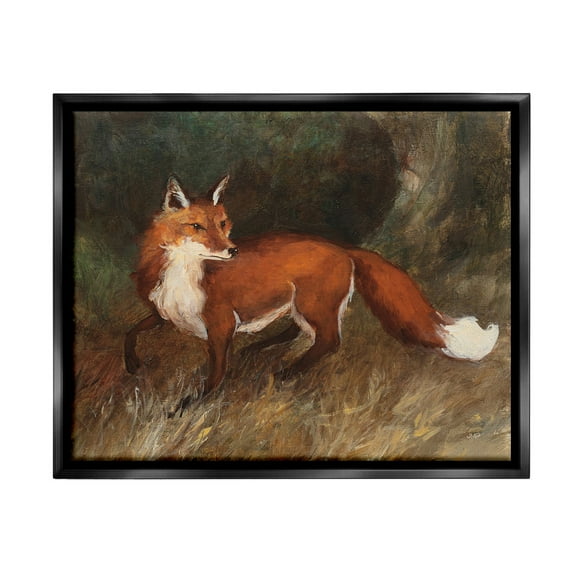 Stupell Industries Wild Fox in Forest Animals & Insects Painting Black Floater Framed Canvas Art Print Wall Art, 21 x 17