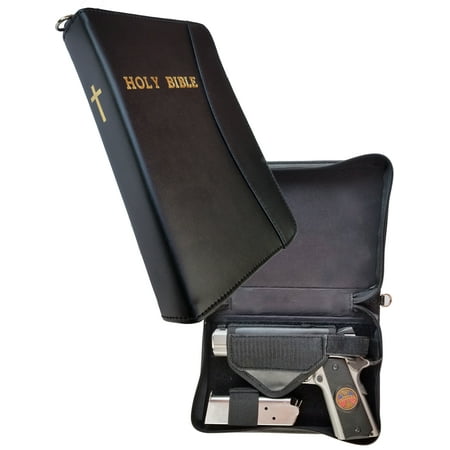 Leather Concealed Carry or Bookshelf Bible Gun Case with Gold Leaf Lettering for Large to Small Sized
