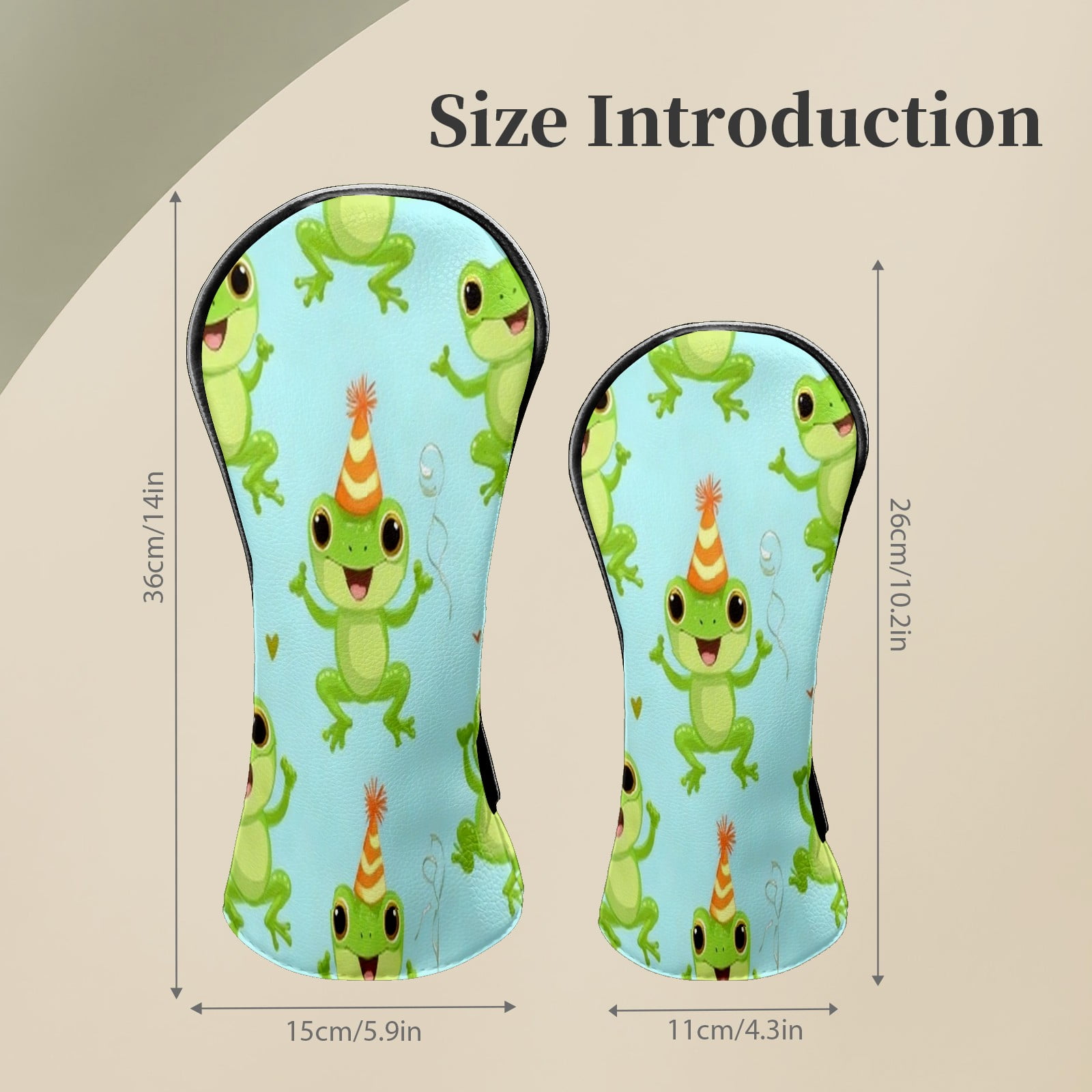 Golf Head Covers for Woods and Driver Waterproof Leather Golf Club Head Covers for Women Men Golf Driver Fairway Wood Headcover Cheerful Frog Celebration Mural