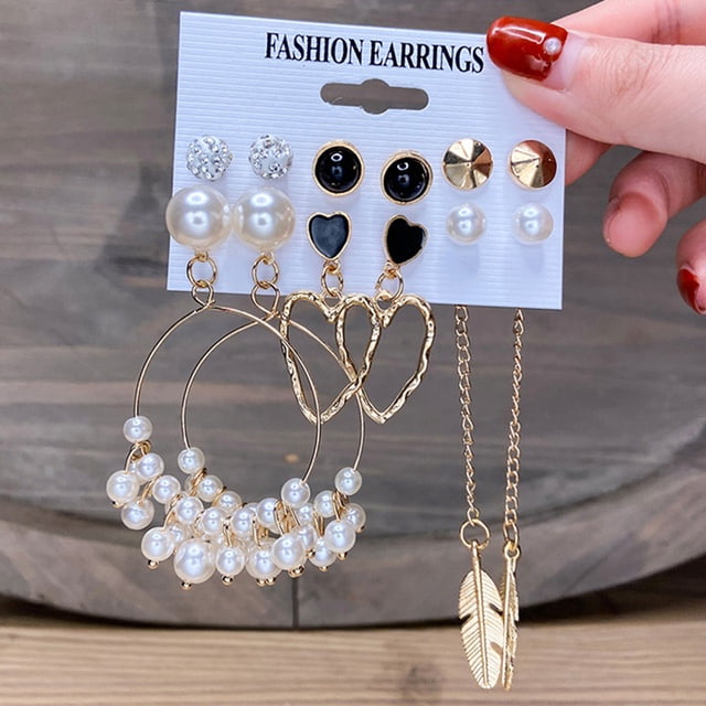 Conjunto De Pendientes De Perlas De Cristal De Amor Corazón Oro Plata Aro Accesorios De Joyería Para Mujeres