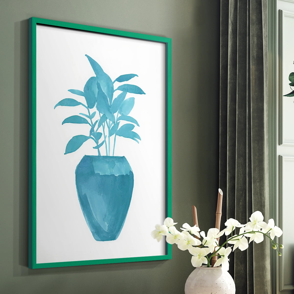 Watercolor House Plant V Framed Print in Green Solid Wood 11 x 14 Framed Print