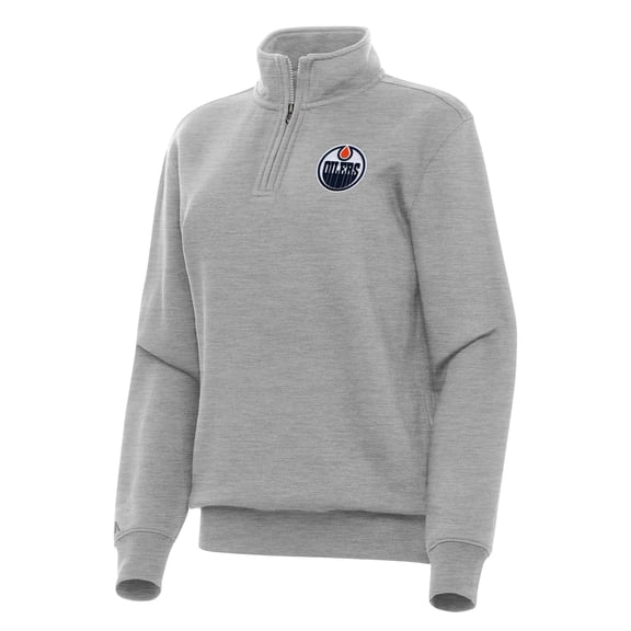 Women's Antigua Heather Gray Edmonton Oilers Victory Quarter-Zip Sweatshirt
