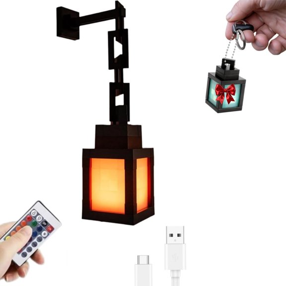 Pixelated Lantern Night Light,16-Color Led Wall Mood Night Light,with Touch Switch&Remote Control-Rechargeable Night Lamp,Perfect for Cosplay Costumes LED Bedside Lamp for Boys' Rooms (1)