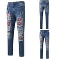 thumbnail image 4 of FARYSAYS Womens Jeans with Flower Printed Stretch Jeans High Waist Trousers Patch Ripped Destroyed Denim Pants Skinny Pants, 4 of 9
