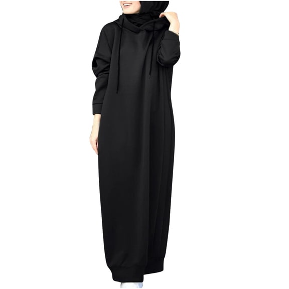 Fesfesfes Women's Fall Flannel Shirt Solid Hooded Drawstring Tops Loose Robe Casual Pocket Long Sleeve Sweatshirt On Sale
