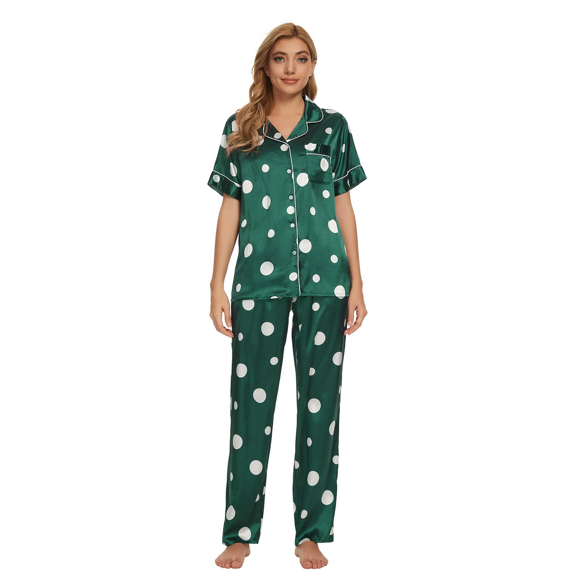 Mint Limit Mintlimit Womens Silk Satin Pajamas Set Short Sleeve Button Down Pj Soft Sleepwear 2 Piece Nightwear Green S Green