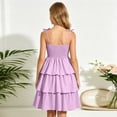 thumbnail image 3 of mgoYE Girls Spaghetti Strap Ruffled Swing Dress for Teen Tween Formal Prom Back to School Homecoming Dance Casual(Purple,7-8 Years), 3 of 5