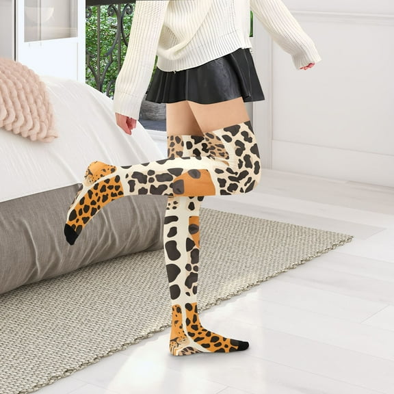 Leopard Cheetah Womens Thigh High Stocks Over Knee High Socks Thigh Tigh Boot Stockings