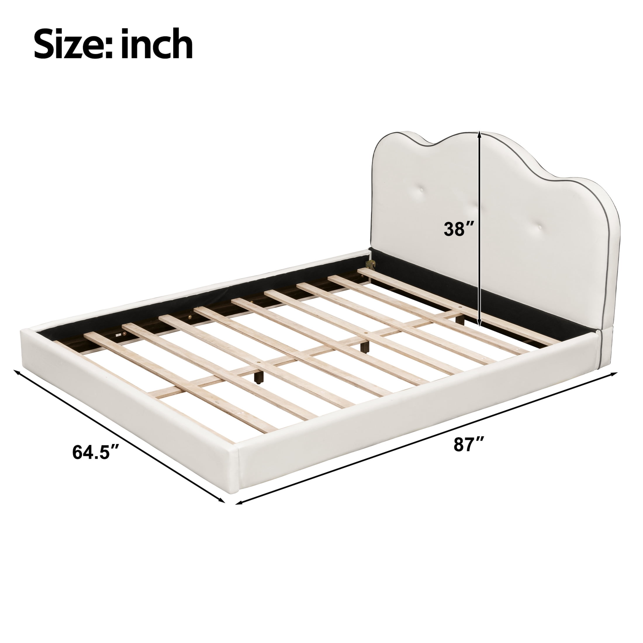 Noble House Zahra Queen Size Velvet Upholstered Platform Bed, Pine Wood Bed Frame with Foam Headboard, Beige