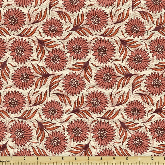 Ambesonne Coral Fabric by the Yard Upholstery, Nostalgic Gerbera Motifs, 5 Yards, Dark Coral Vermilion