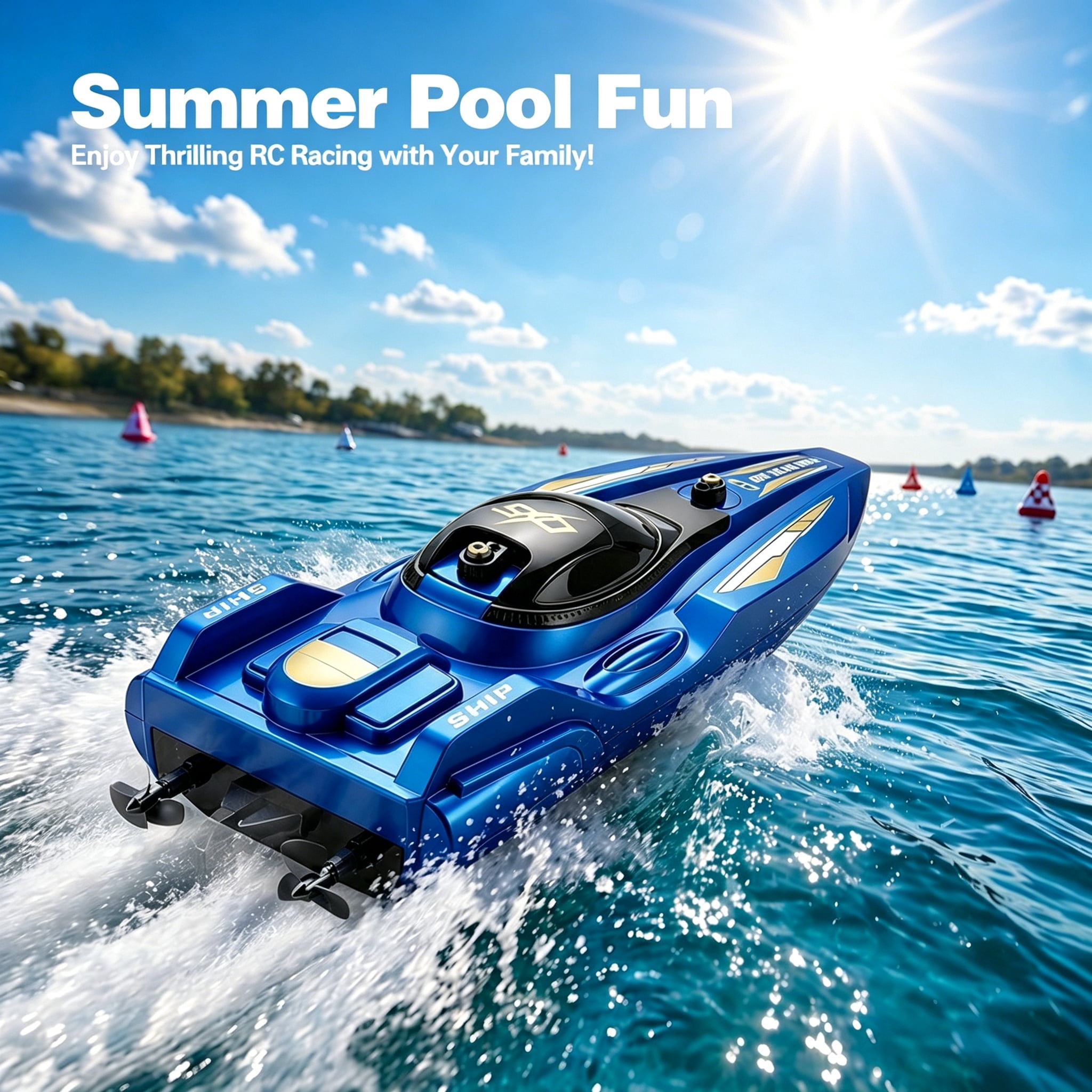2.4GHz High-Speed Remote Control Racing Watercraft for Pools & Lakes | Dual Motor Waterproof RC Boat for Boys & Girls Ages 8-12