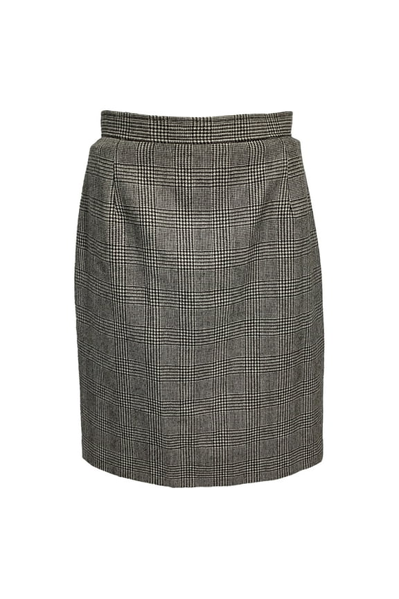 Pre-Owned Valentino Garavani Plaid Knee-Length Pencil Skirt in Black Wool