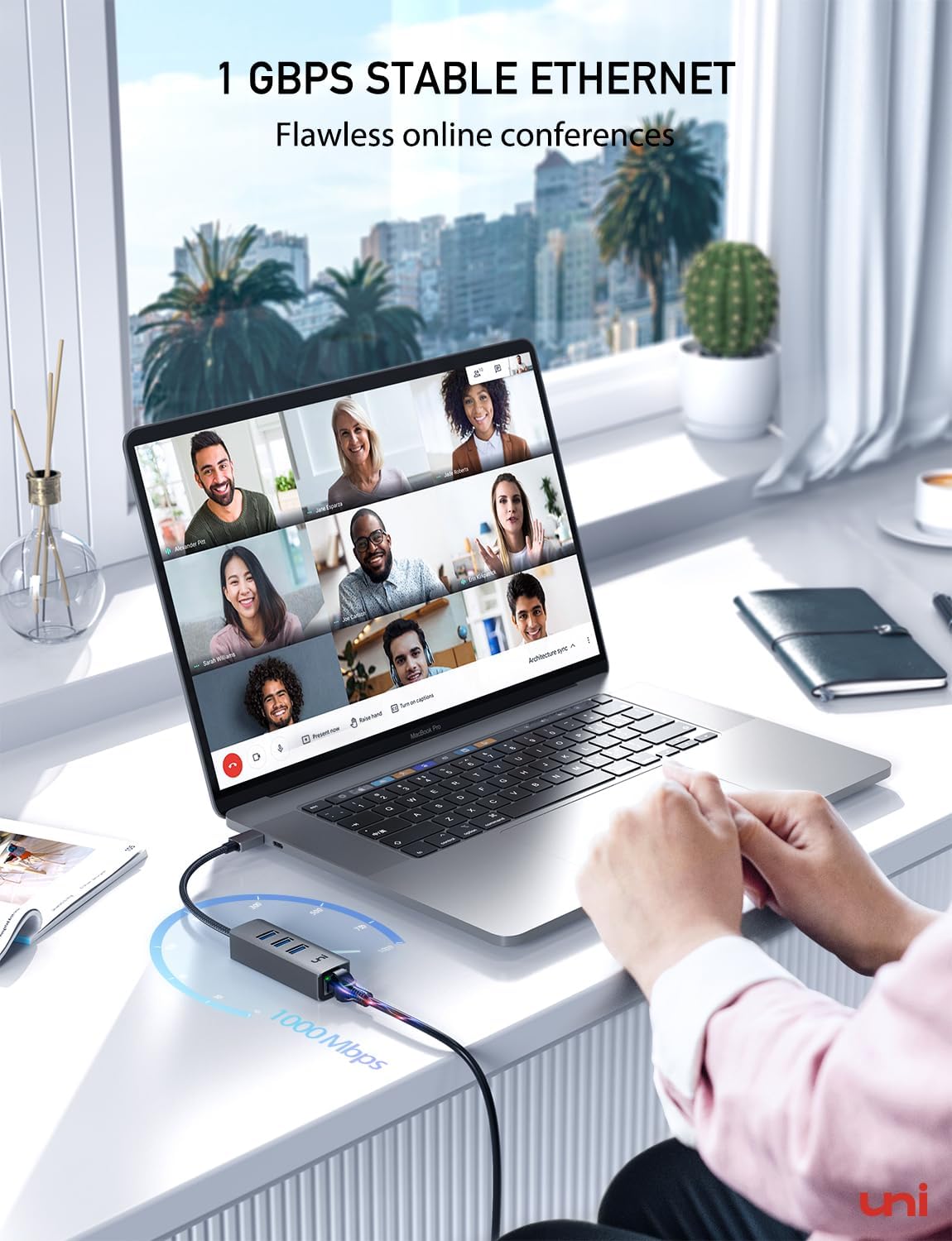 USB-C to Ethernet Adapter, USB C HUB Ethernet 1Gbps with USB 3.0 4IN1, [Thunderbolt 4/3 Compatible] USB C to Network Adapter for MacBook Pro/Air, iPad Pro, Surface Laptop, Chromebook, etc