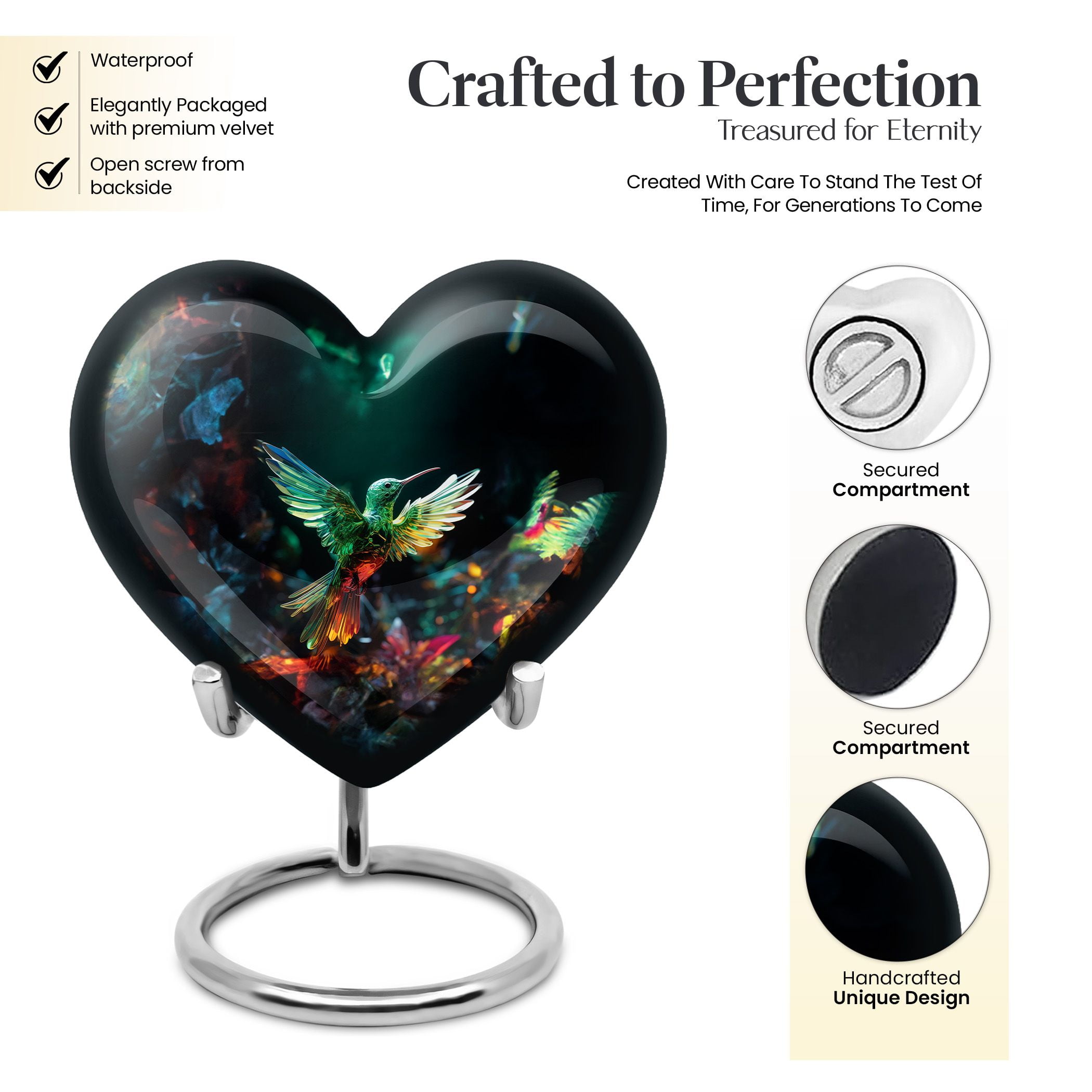 Hummingbird Heart Unique Keepsake, Small Urns for Human Ashes, Cremation Urns for Men, Memorial Burial Urns 3 Inch, Set Of 2