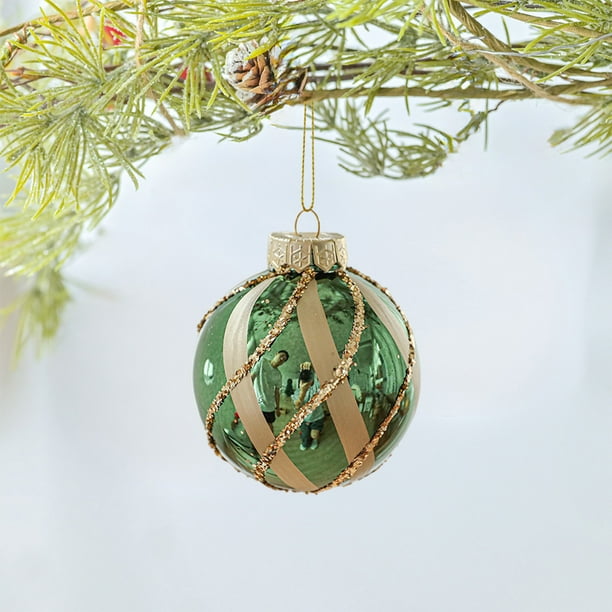 xihome Adorno navideño de bola verde brillante de 3,14 pulgadas con acabado perlado y baño de polvo dorado, pintado a mano. Decoracin para rbol.