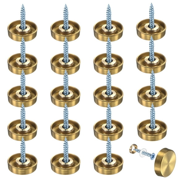 Uxcell 20-Pack Mirror Screw Covers Caps, 0.75" Dia 304 Stainless Steel Decorative Screws Cap and Nails Brushed Finish [Gold Tone]