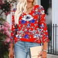thumbnail image 4 of CYMMPU Women's Summer Fall Tunic Tops Casual Business Work Blouses Basic Tees Shirts Floral Printed Flowy Blouse 3/4 Length Sleeve V-Neck 2025 Clothes Red XXXL, 4 of 8