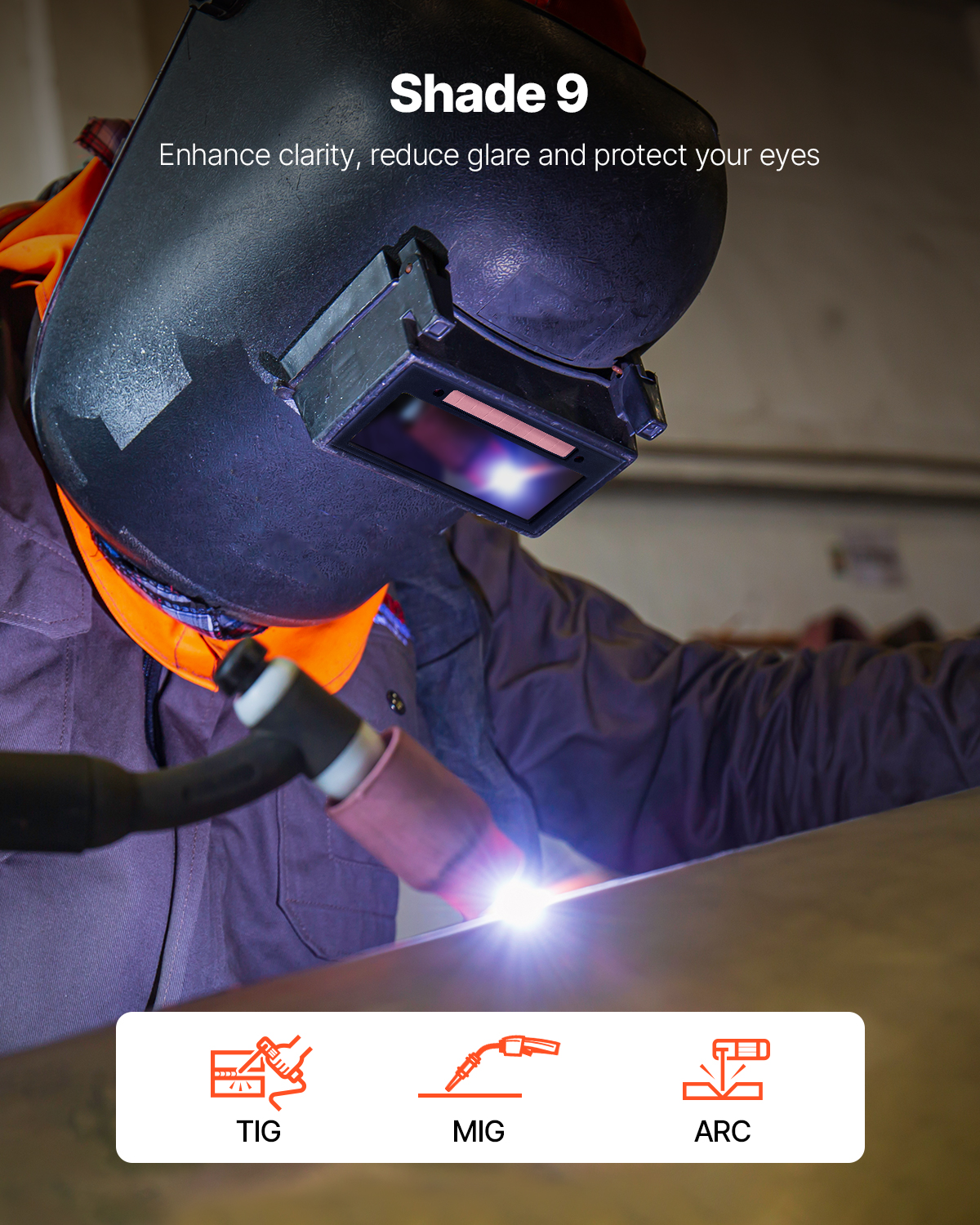 VEVOR Auto Darkening Welding Lens 4.25" x 2", Shade 9 True Color Welding Lens with Dual Arc Sensors & Gold Coating, Compatible with Most Welding Helmets for TIG, MIG, MMA, ARC Applications