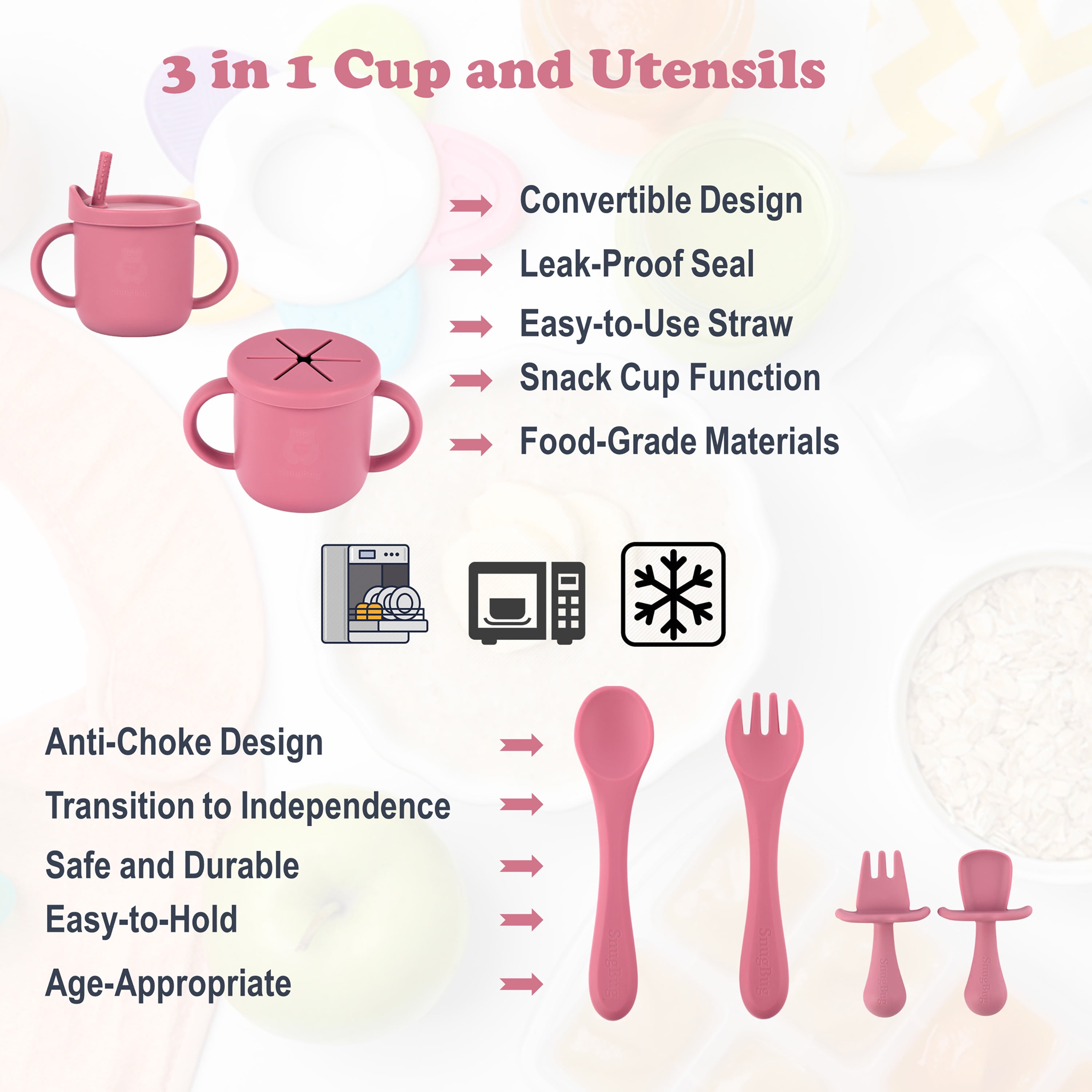 SnugBug 12-Piece Silicone Baby Bib Set with Sippy Cup, Plates, Bowl and Teething Toy