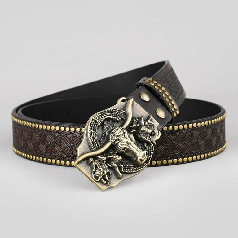 SXcggal Western Cowboy Belt Bull Head Big Buckle Trend Retro Youth
