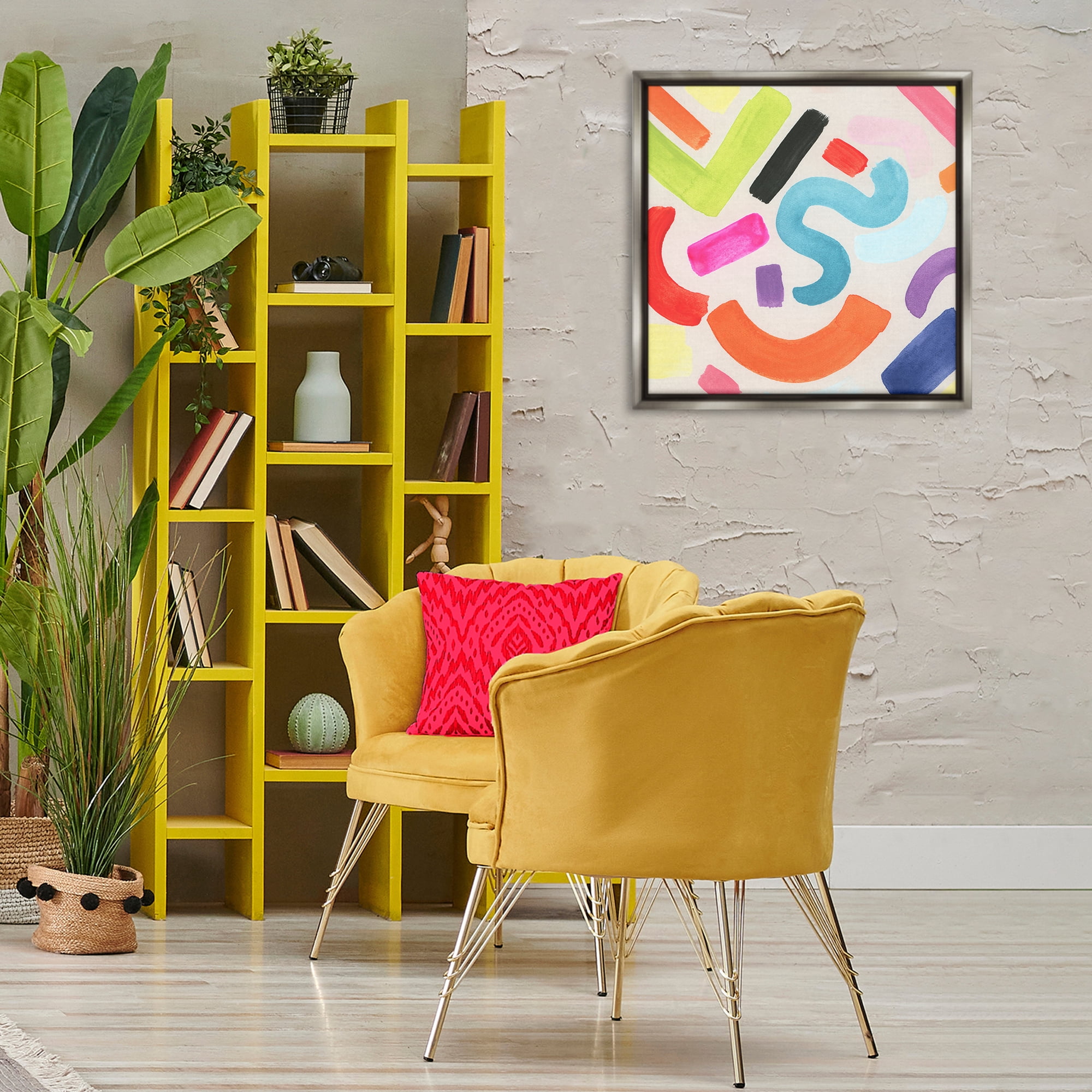 Stupell Industries Retro Squiggle Shapes Abstract Painting Gray Floater Framed Canvas Art Print Wall Art, 25 x 25