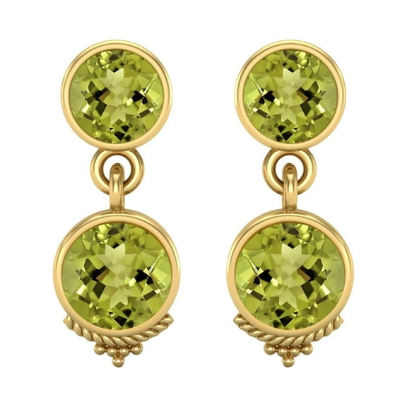 6mm Round Shape Peridot 925 Sterling Silver Gold Vermeil Dangle Valentines Day Gifts Women Earring Bohemian Jewelry