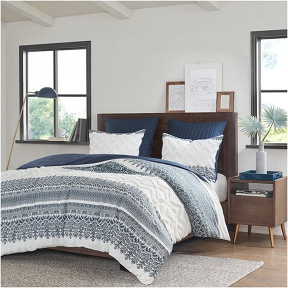 JERFIT Farmhouse Style Queen Duvet Cover Set, 3PC Multicolor Botanical Print Chenille Tufted Cotton Bedding with Button Closure