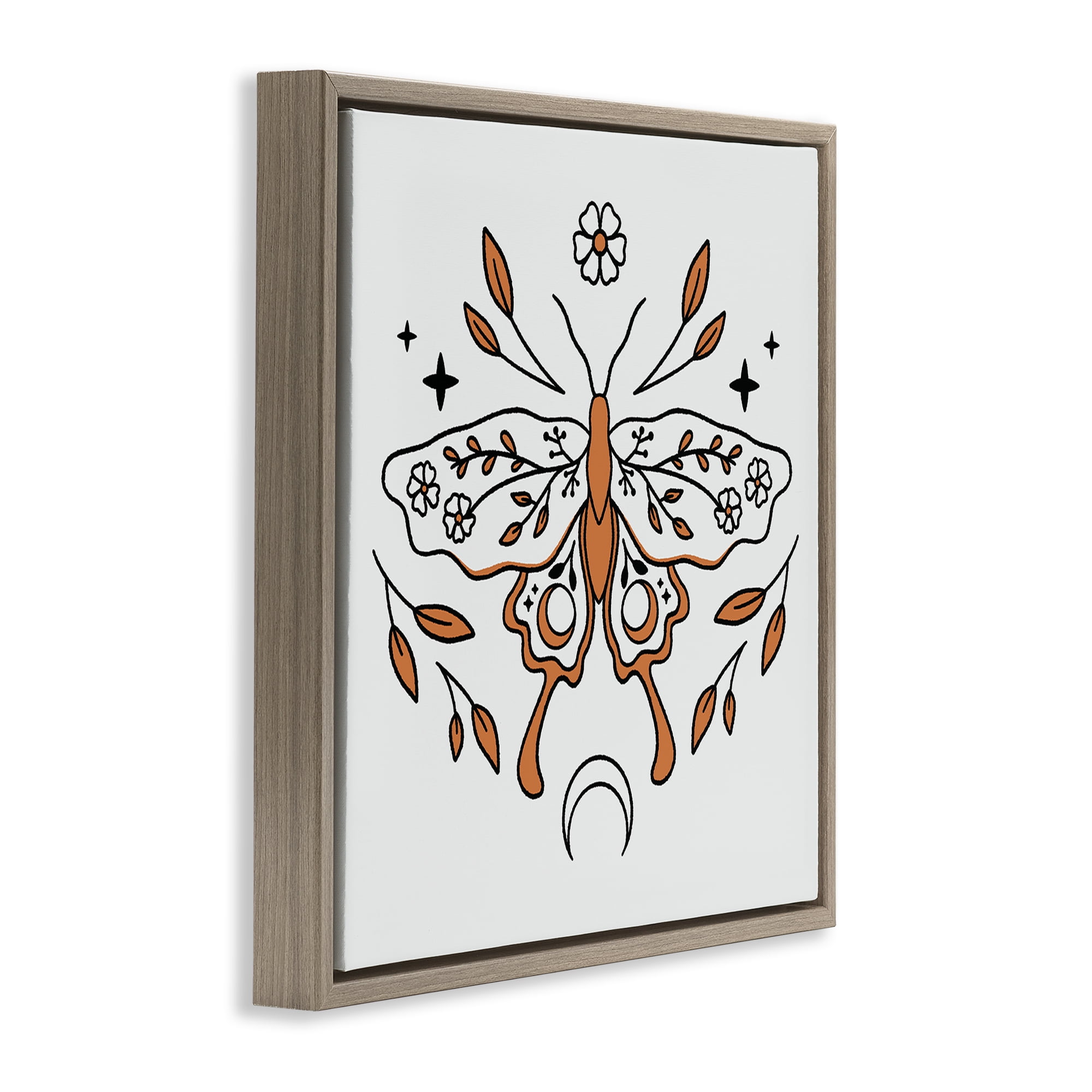 Stupell Industries Celestial Floral Moth Animals Painting Brown Floater Framed Canvas Art Print Wall Art, 18 x 18