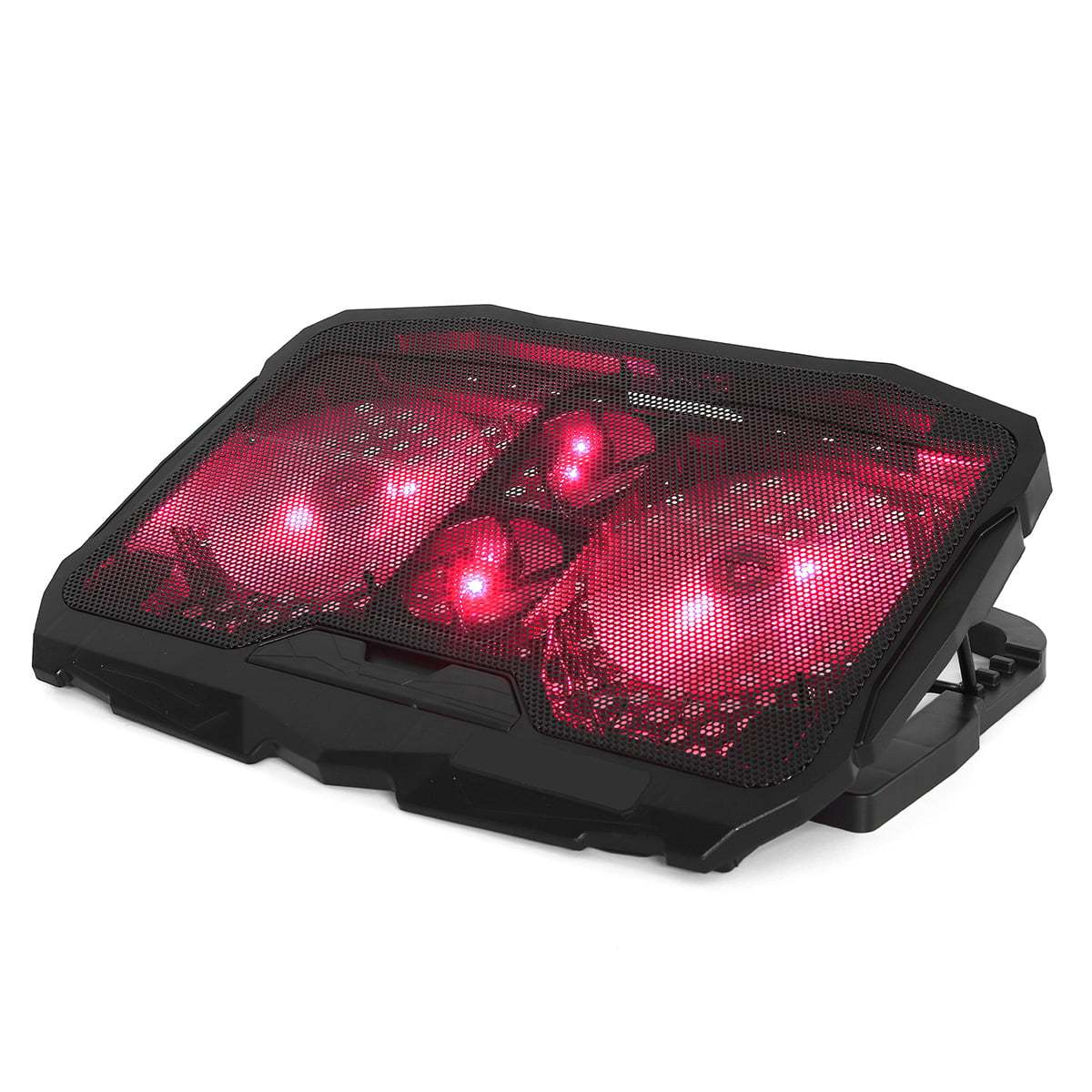 ILYO Portable Red Light Laptop Cooling Pad Dual USB Port Adjustable Bracket Height 4 Cooling Fans for 12-17 Computer 