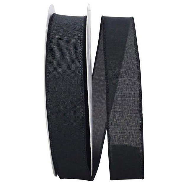 Reliant Ribbon 92573W-031-09K Everyday Linen Value Wired Edge Ribbon - Black - 1.5 in. x 50 yards