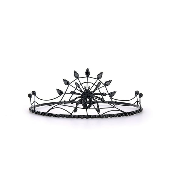 Sunnywood Black Spider Web Crown with Rhinestones – Gothic Witch Queen Tiara for Halloween and Dark Fantasy Costumes