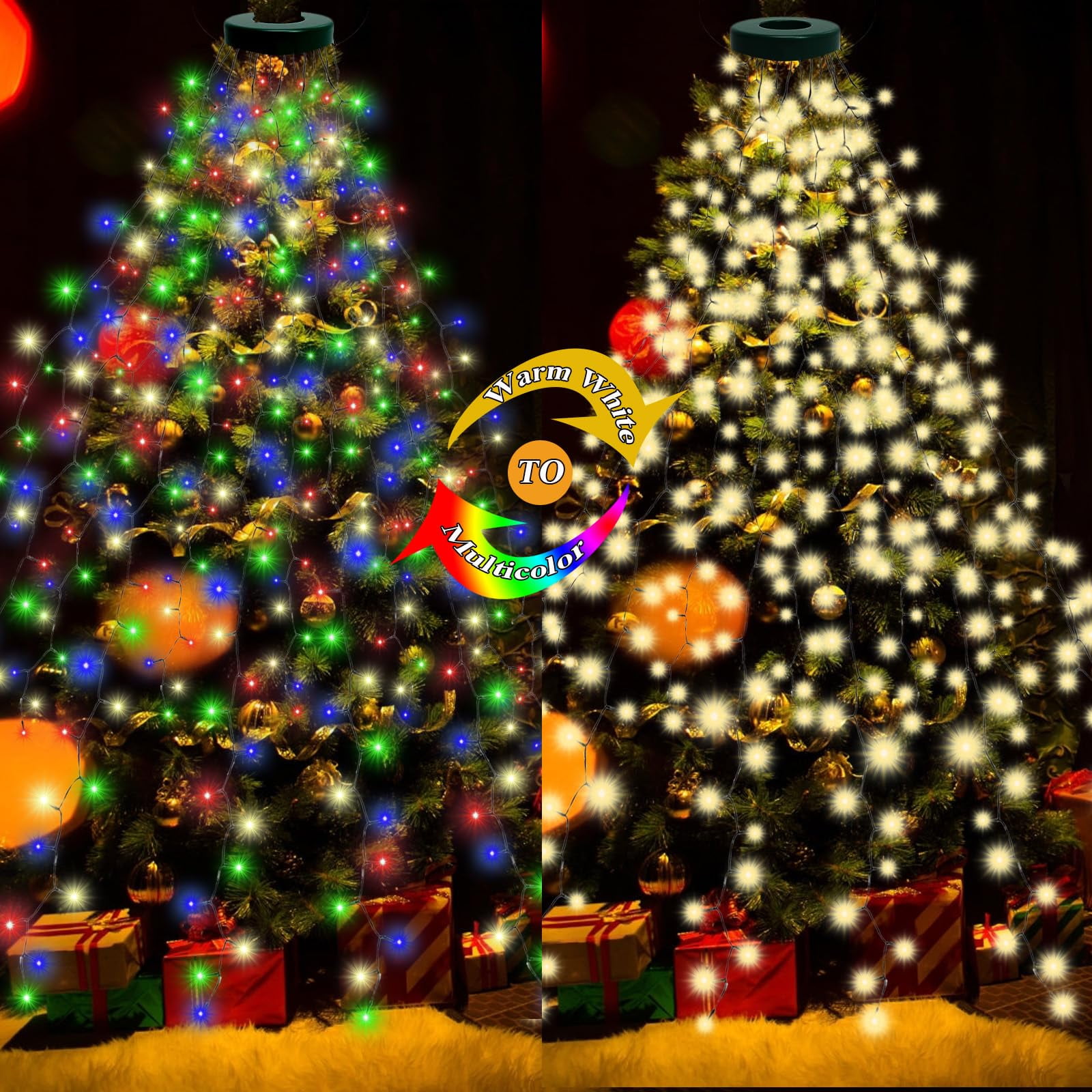 Christmas Tree Lights with Ring, Christmas String Lights for Tree, 8.2ft 16 Line 480 LED Christmas Light with 11 Modes and Timer, Xmas Fir Pine Party Decoration for Outdoor Indoor, Multicolor