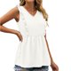 thumbnail image 5 of Gibobby Camiseta sin mangas sin mangas con ribete de volantes de color sólido con cuello en V de primavera y verano para mujer(Blanco,M), 5 of 5