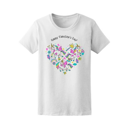 - Unicorn Doodle Heart Valentine's Day Tee Women's -Image by Shutterstock
