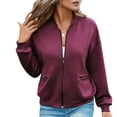 thumbnail image 2 of Falkdiz Womens Long Sleeve Shirts Loose Plain Zip Up Pockets Outdoor Gifts Crew Neck Travel Coat for Women Winter, 2 of 6